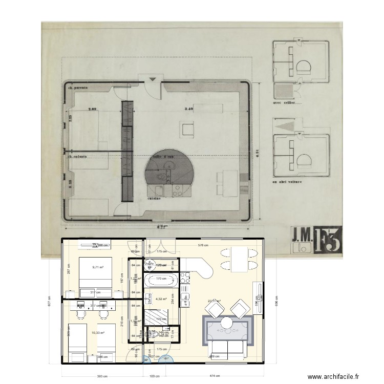 Les Jours Meilleurs. Plan de 9 pièces et 56 m2