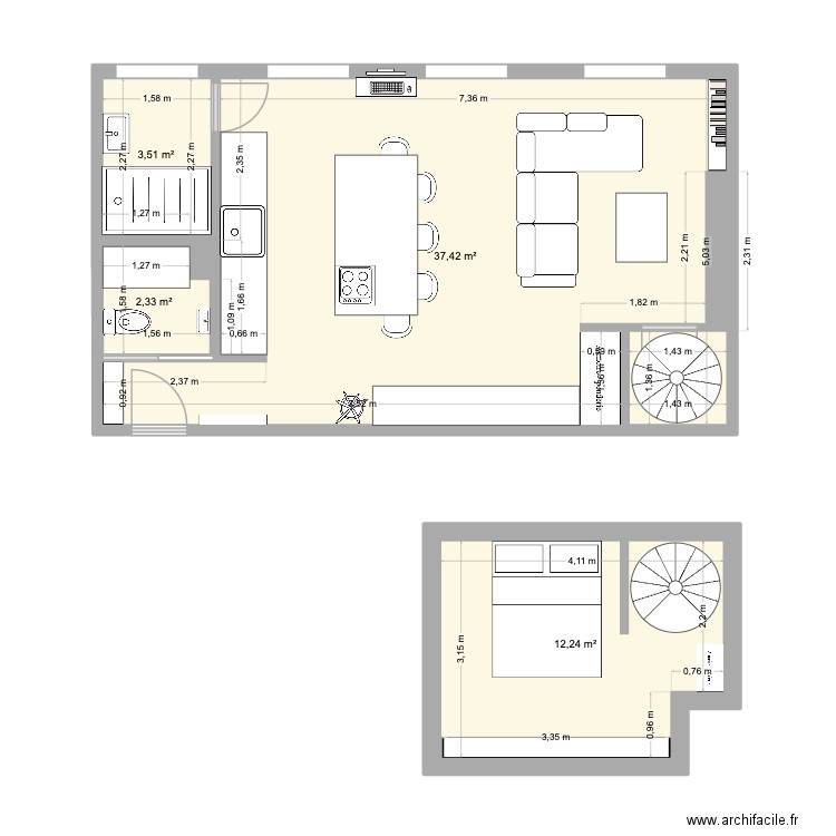 La Paroisse marine. Plan de 4 pièces et 55 m2