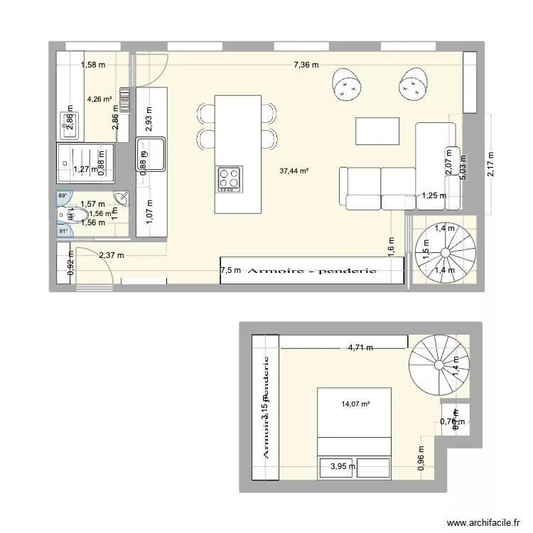 La Paroisse marine. Plan de 4  et 57 m²