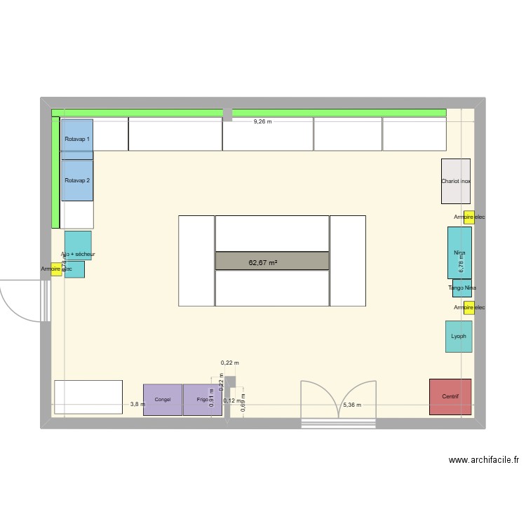 Labo DSP + equipement. Plan de 1 pièce et 63 m2