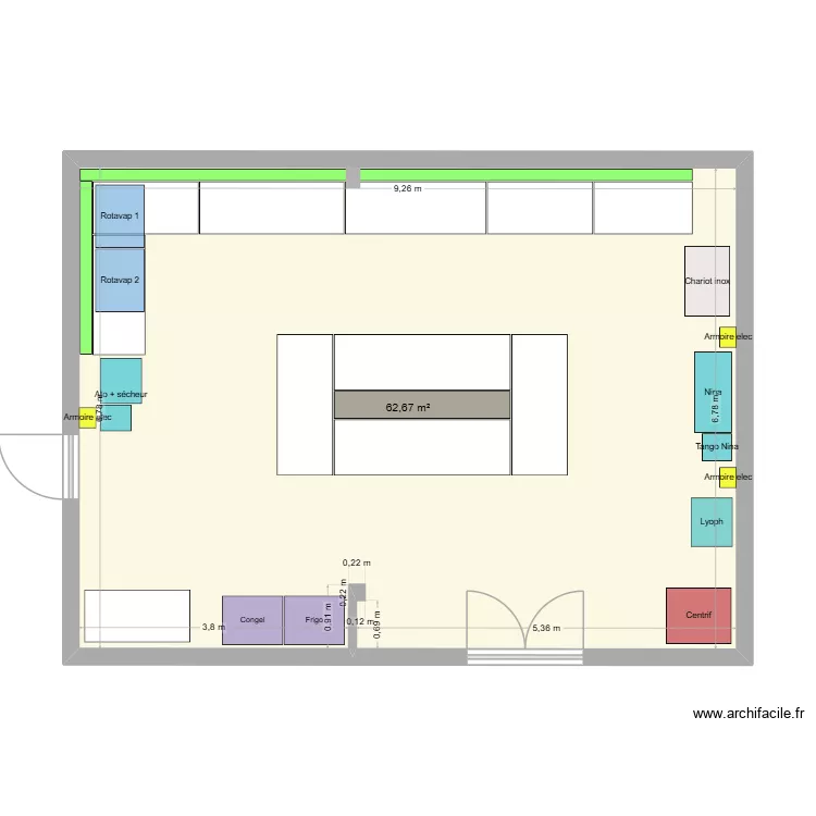 Labo DSP + equipement. Plan de 1 pièce et 63 m²