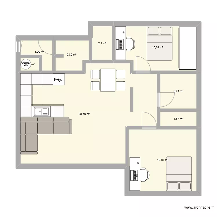 Petit 3 pièces. Plan de 9 Pièces et 72 m² Petit 3 pièces. Plan de 9 Pièces et 72 m²