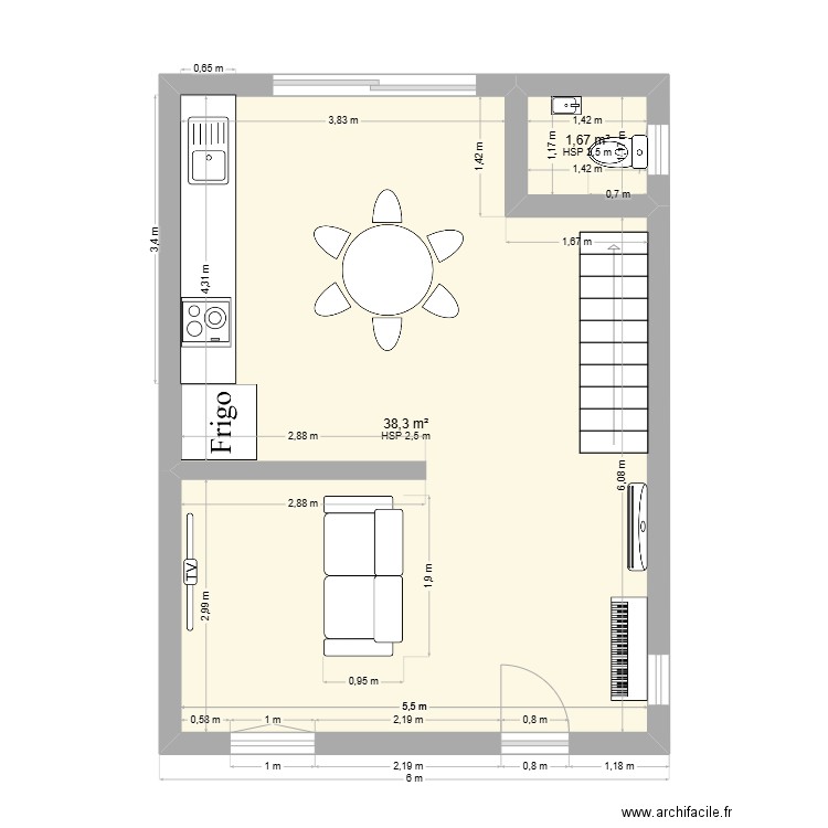 appartements grange droite. Plan de 8 pièces et 80 m2