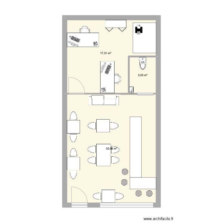 Local. Plan de 3 pièces et 51 m2