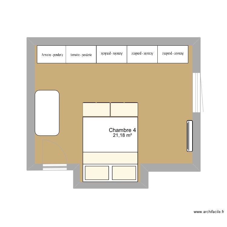 chambre 4. Plan de 1 pièce et 21 m2