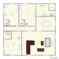 plan de 3 chambres salon avec salle &agrave; manger et cuisine 