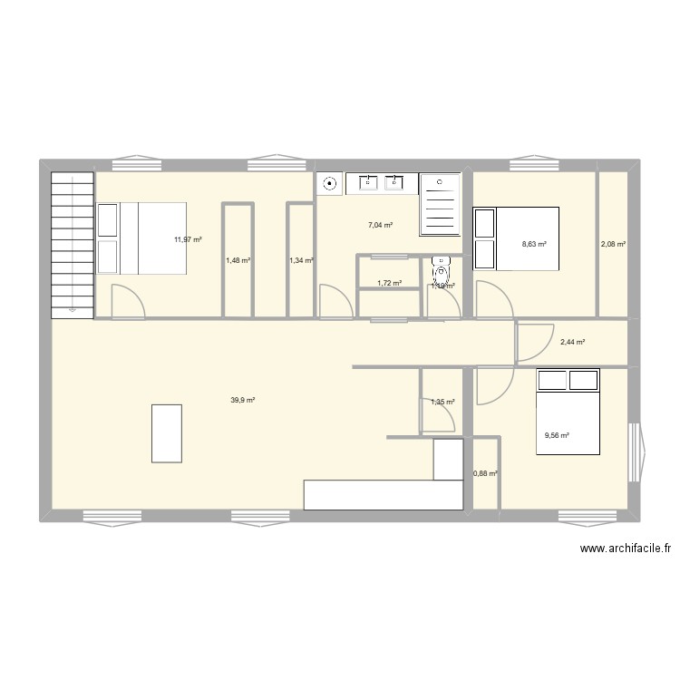 plan1 chambes enfants EST. Plan de 13 pièces et 90 m2