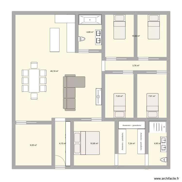 Container projet 5 40 pieds. Plan de 11 Pièces et 124 m² Container projet 5 40 pieds. Plan de 11 Pièces et 124 m²