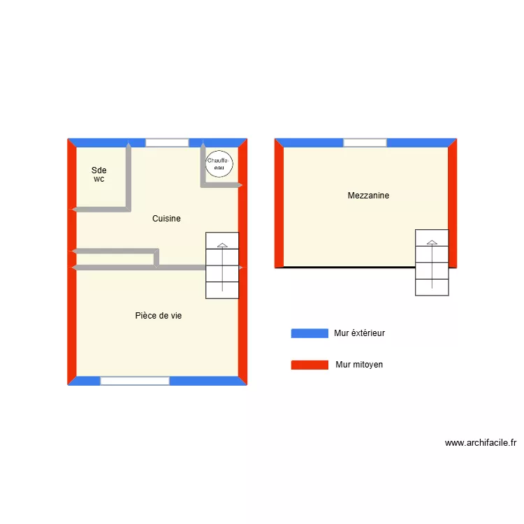 Gaillard l\'ile d\'yeu appt 2 amiante. Plan de 6  et 11 m²