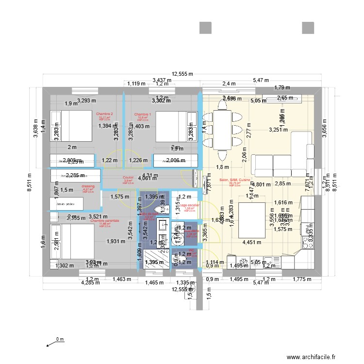 PLAN ALEXANDRE 1/2 S-SOL. Plan de 13 pièces et 142 m2