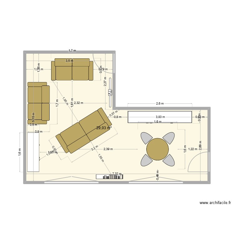 salon. Plan de 1 pièce et 29 m2