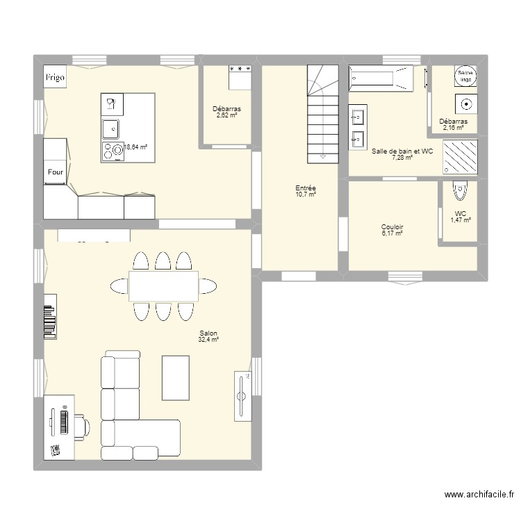 plan 1. Plan de 8 pièces et 81 m2