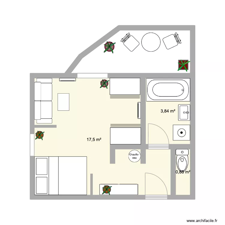 appart loc. Plan de 3  et 22 m²