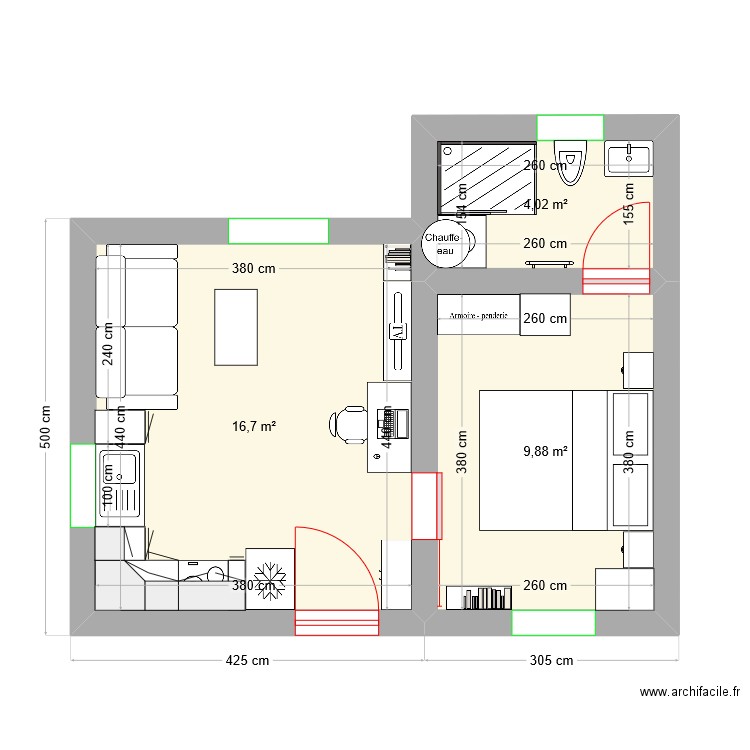 Pascal +. Plan de 3 pièces et 31 m2