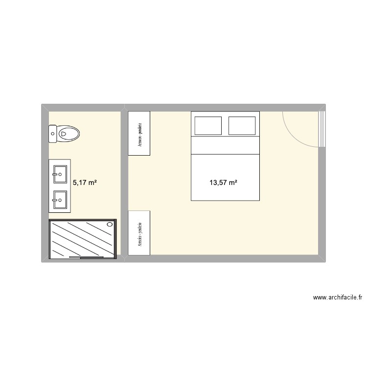 chambre casa blanca. Plan de 2 pièces et 19 m2
