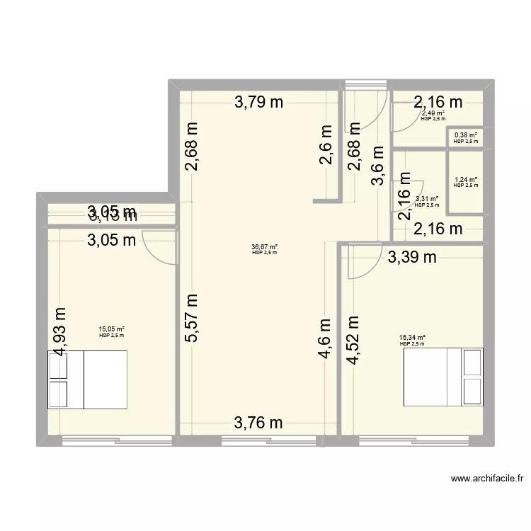 juan. Plan de 7 pièces et 74 m²