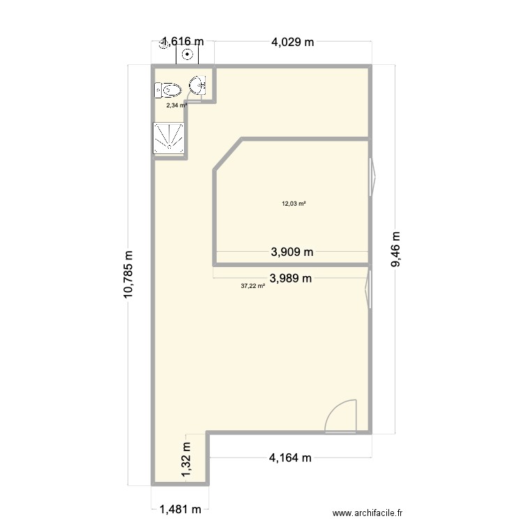 fleur. Plan de 3 pièces et 52 m2
