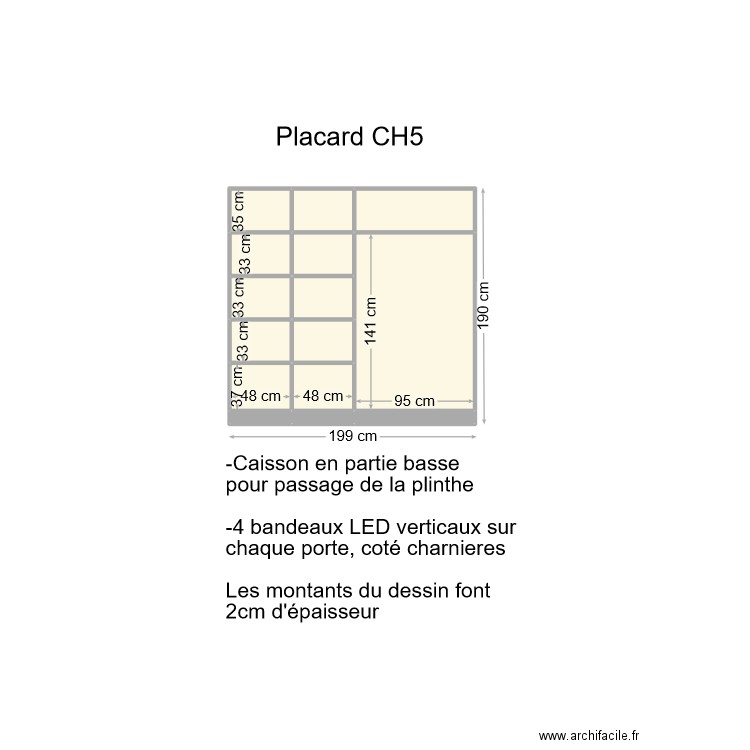 Placard CH5 4 Caissons. Plan de 15 pièces et 3 m2