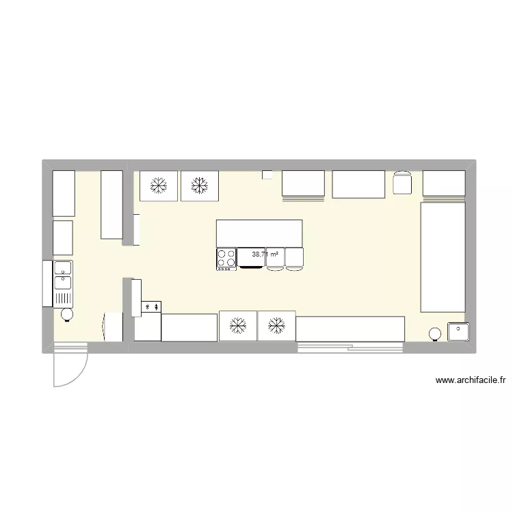 cuisine village. Plan de 1  et 39 m²