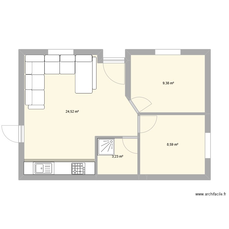studio01. Plan de 4 pièces et 46 m2