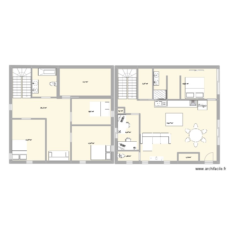 Maison étage. Plan de 12 pièces et 153 m2