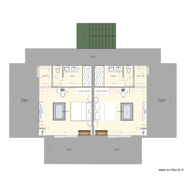 vue du toit v3. Plan de 11 pièces et 131 m2