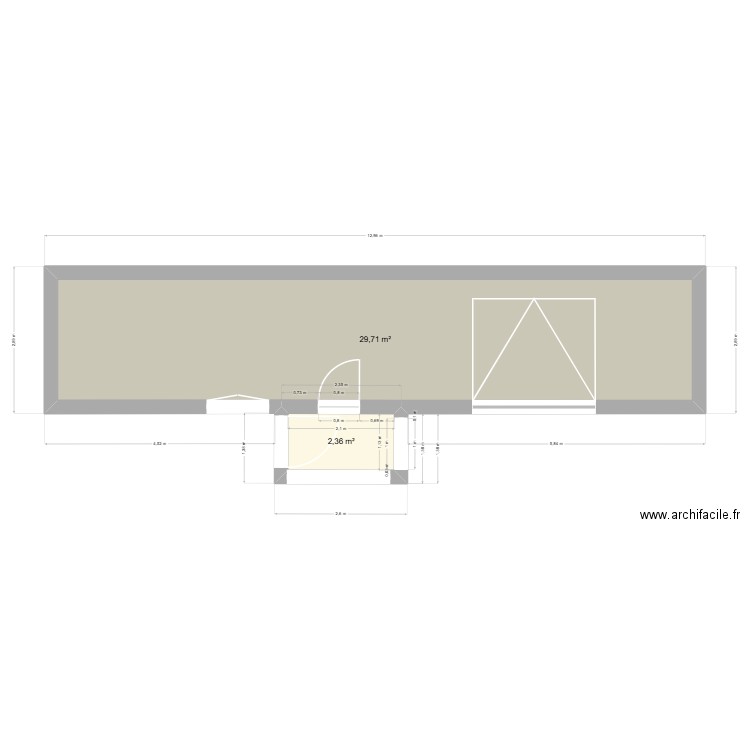 SAS entrée. Plan de 2 pièces et 32 m2