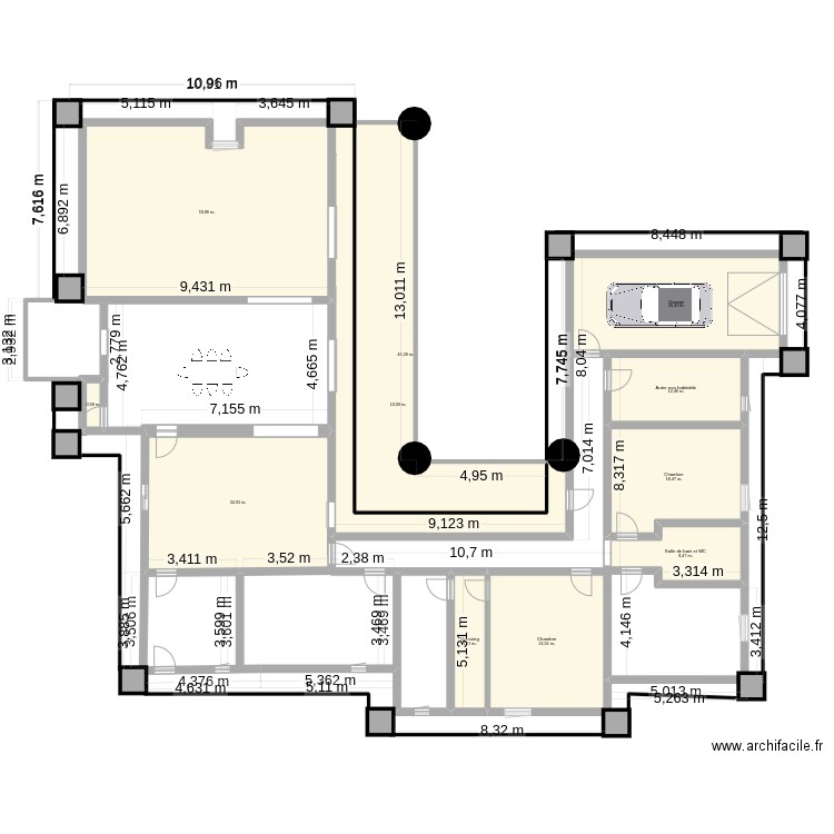 Loukanga_maison_basse_reference_cotation. Plan de 10 pièces et 178 m2