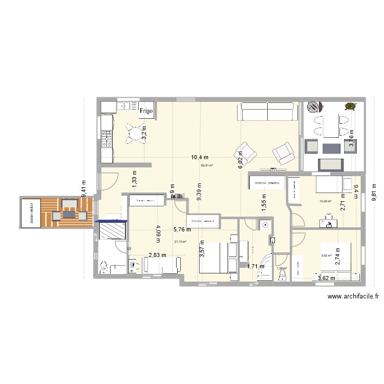 1ETAGE DEF5. Plan de 5 pièces et 105 m2