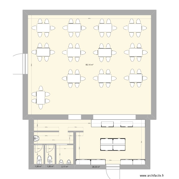 Bar Pousset Loisirs. Plan de 5 pièces et 111 m2