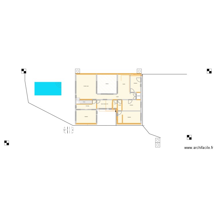 plan final EAU froide. Plan de 20 pièces et 176 m2