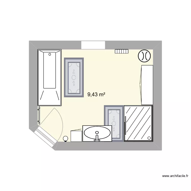 Salle de bain l&eacute;a. Plan de 1  et 9 m²