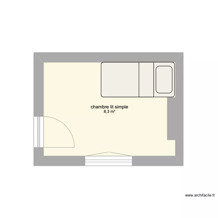chambre 1 lit simple. Plan de 1 Pièce et 8 m² chambre 1 lit simple. Plan de 1 Pièce et 8 m²