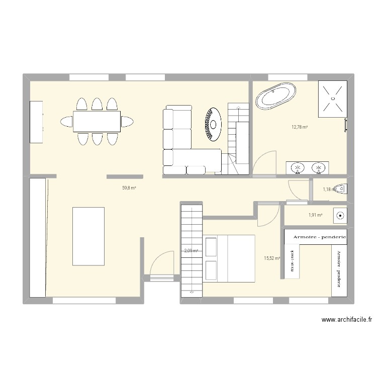 Tournes . Plan de 6 pièces et 93 m2