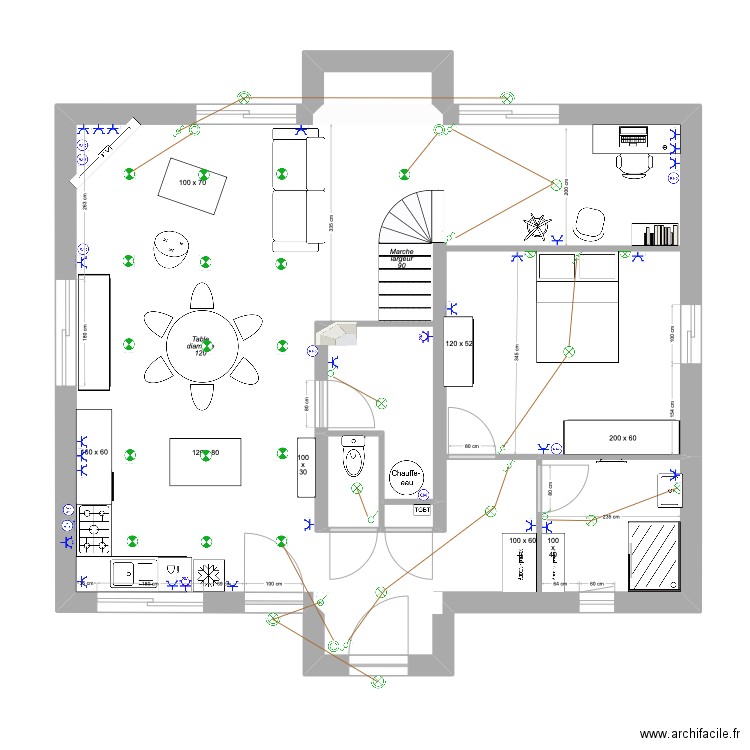 maison 1v6 elec. Plan de 3 pièces et 84 m2