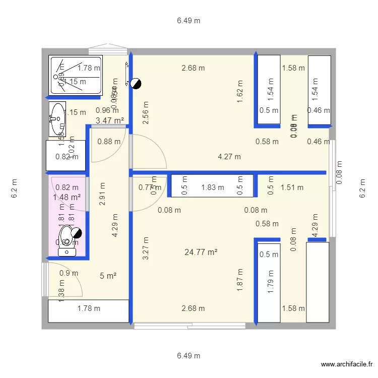 SANS AMENAGEMENT DOUDA IDEE 1. Plan de 4  et 35 m²