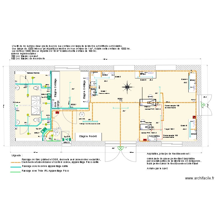 Local technique Implantation B.D V2401 Dialux. Plan de 2 pièces et 119 m2