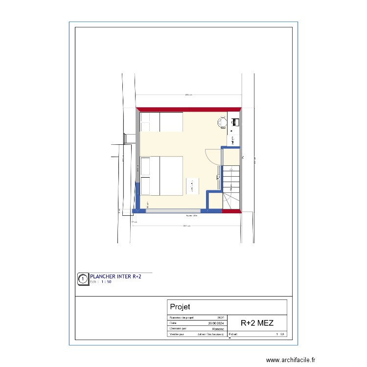 R2 mezzanine projet . Plan de 2 pièces et 20 m2