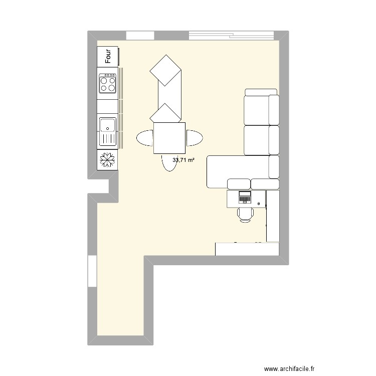 appartement. Plan de 1 pièce et 34 m2