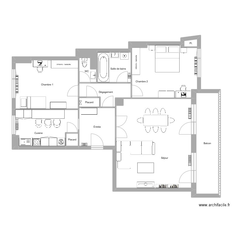 Galmard meublé. Plan de 17 pièces et 116 m2