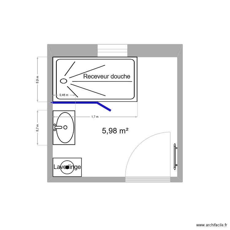 ber. Plan de 1 pièce et 6 m2