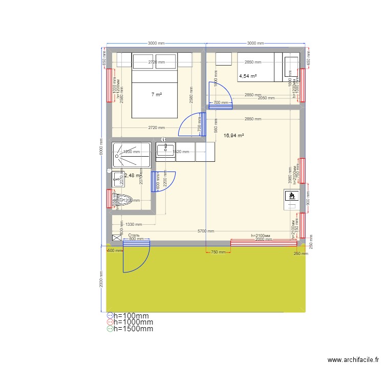 36 21 Губино. Plan de 5 pièces et 41 m2