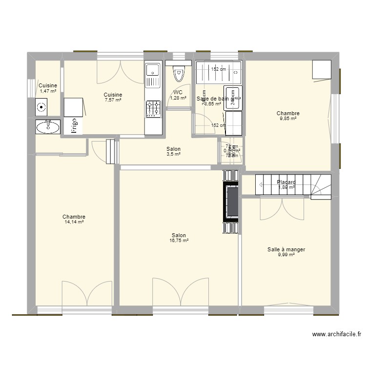 Saint-Brévin - Aménagement Existant V1. Plan de 11 pièces et 71 m2