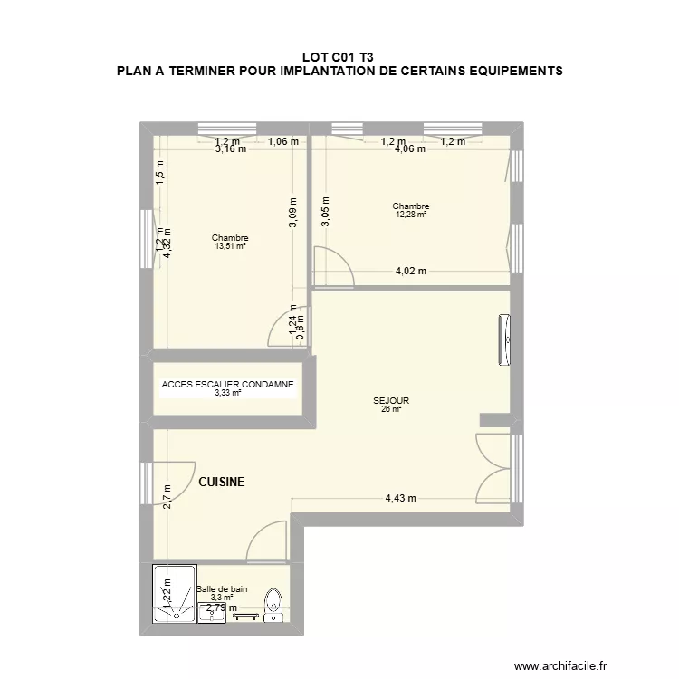 LES ADRETS C01. Plan de 5  et 58 m²