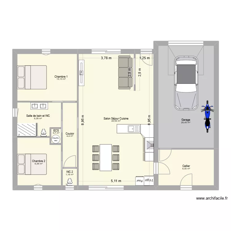 Maison Bastien 90 m² V1. Plan de 9 et 116 m² Maison Bastien 90 m² V1. Plan de 9 et 116 m²