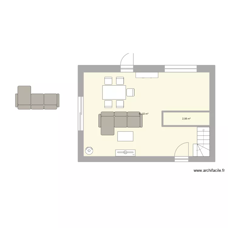 Plan RDC maison 3. Plan de 2  et 44 m²