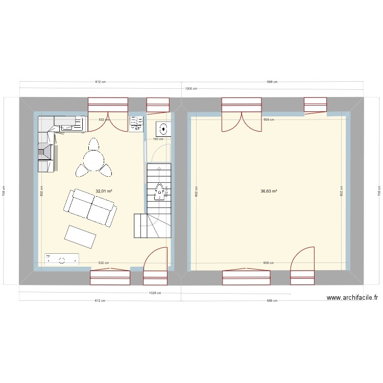 location maguy. Plan de 2 pièces et 69 m2