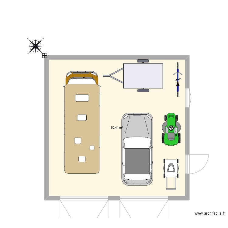 Plan Garage deux portes toiture mono pente. Plan de 0 pièce et 0 m2