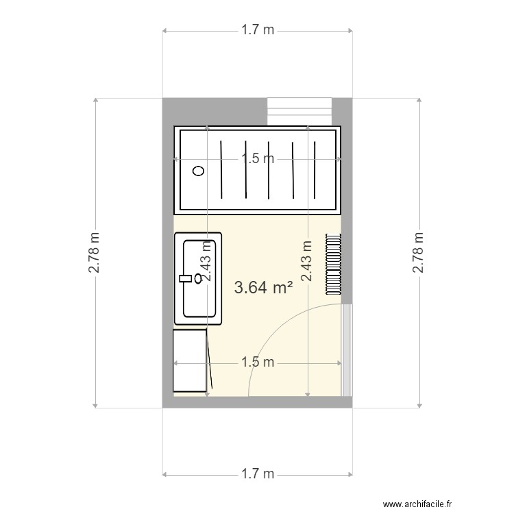 durin. Plan de 1 pièce et 4 m2