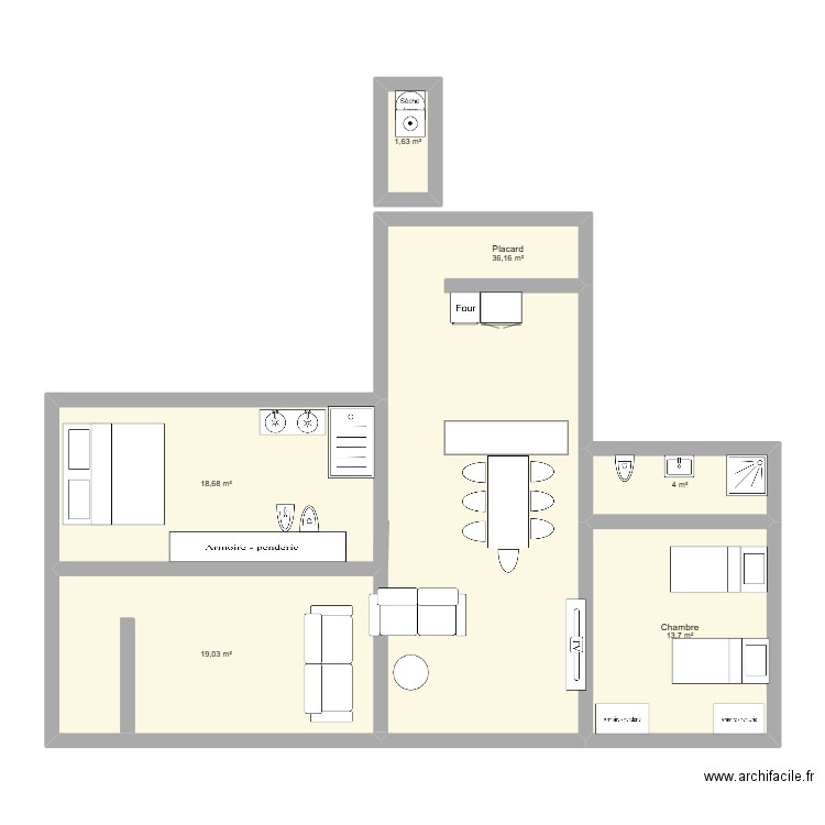 appartement garage. Plan de 6 pièces et 93 m2